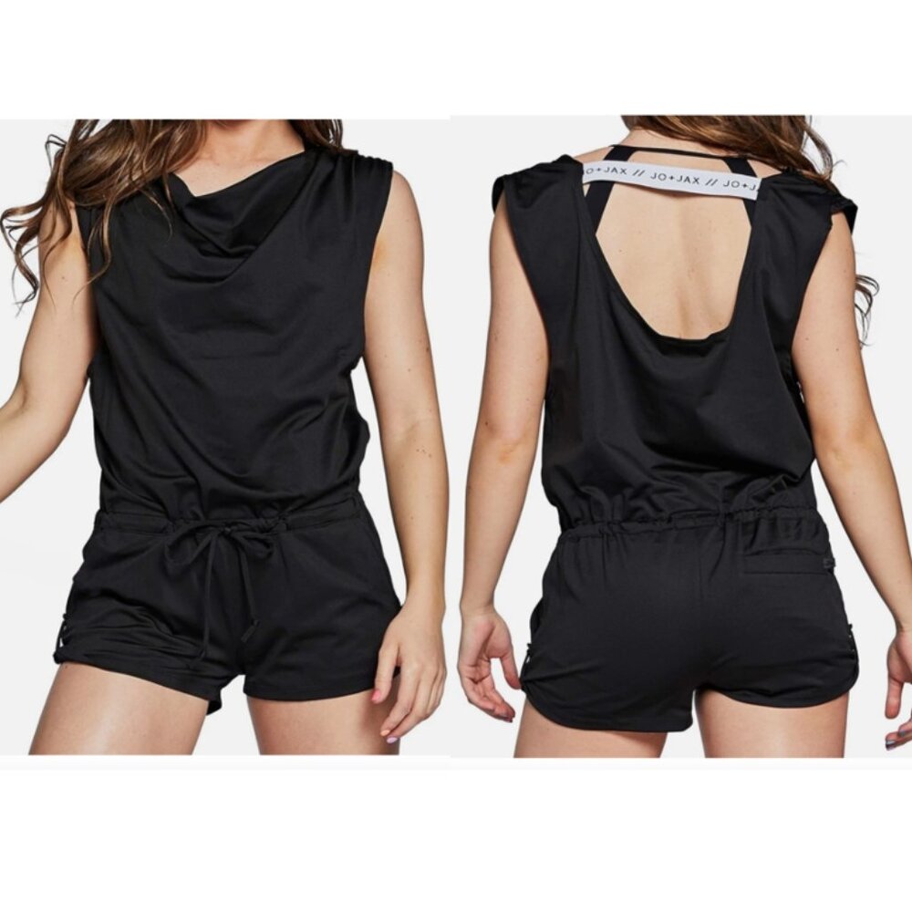 Jo + Jax Adult XL Spectra Romper Black Shorts Logo Strap Dance Activewear